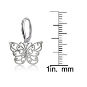 Sterling Silver High Polished Filigree Butterfly Leverback Earrings