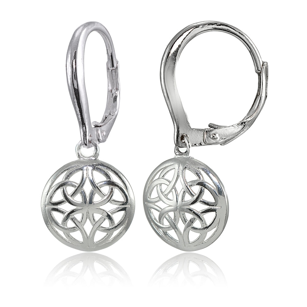 Sterling Silver High Polished Filigree Round Dangle Leverback Earrings