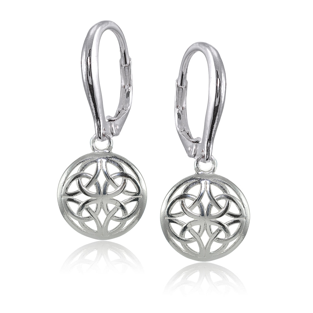 Sterling Silver High Polished Filigree Round Dangle Leverback Earrings-2