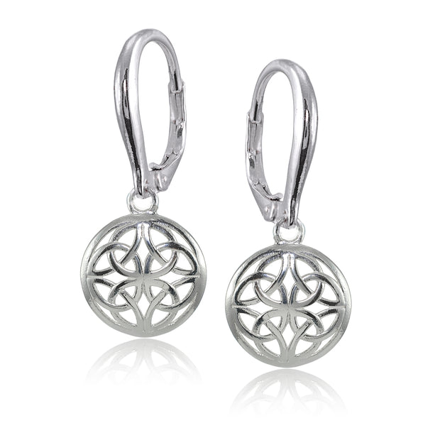 Sterling Silver High Polished Filigree Round Dangle Leverback Earrings
