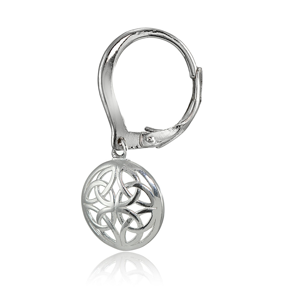 Sterling Silver High Polished Filigree Round Dangle Leverback Earrings-3