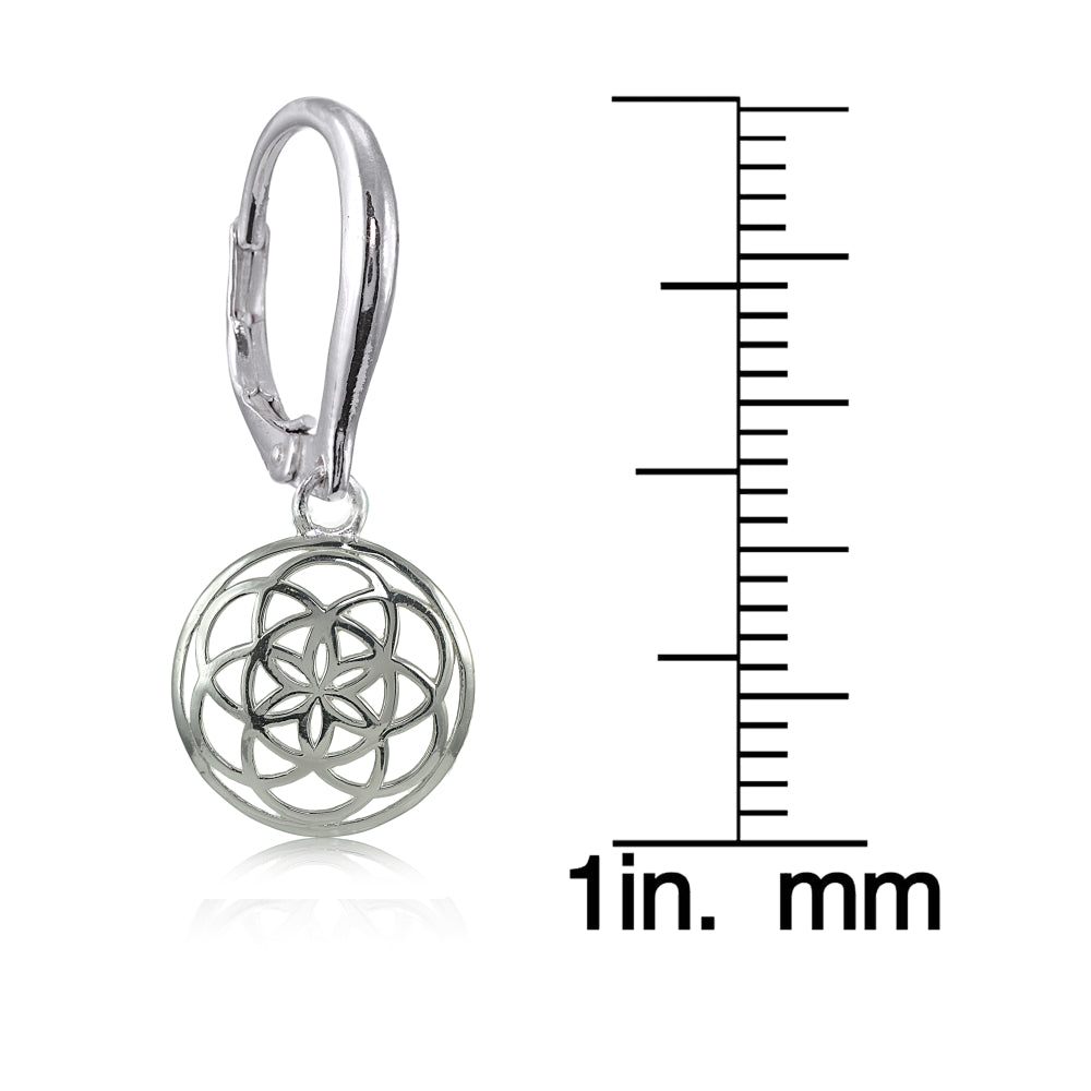 Sterling Silver High Polished Filigree Round Dangle Leverback Earrings-4