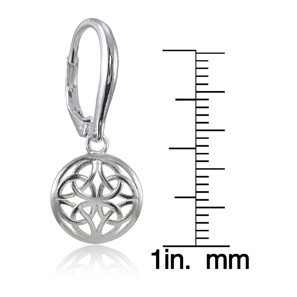 Sterling Silver High Polished Filigree Round Dangle Leverback Earrings-5