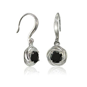 Sterling Silver Black Cubic Zirconia Love Knot Dangle Earrings