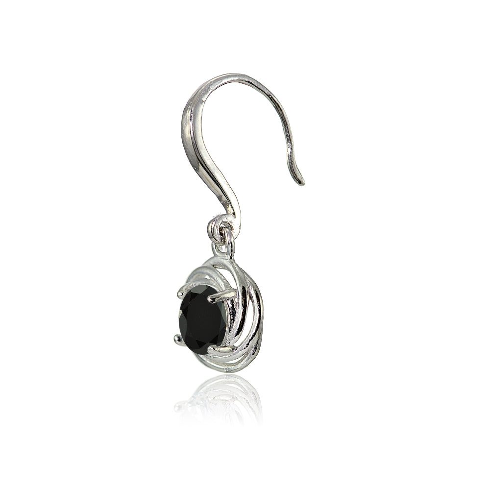 Sterling Silver Black Cubic Zirconia Love Knot Dangle Earrings-2