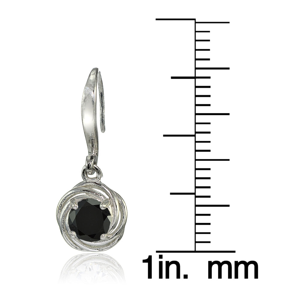 Sterling Silver Black Cubic Zirconia Love Knot Dangle Earrings-3