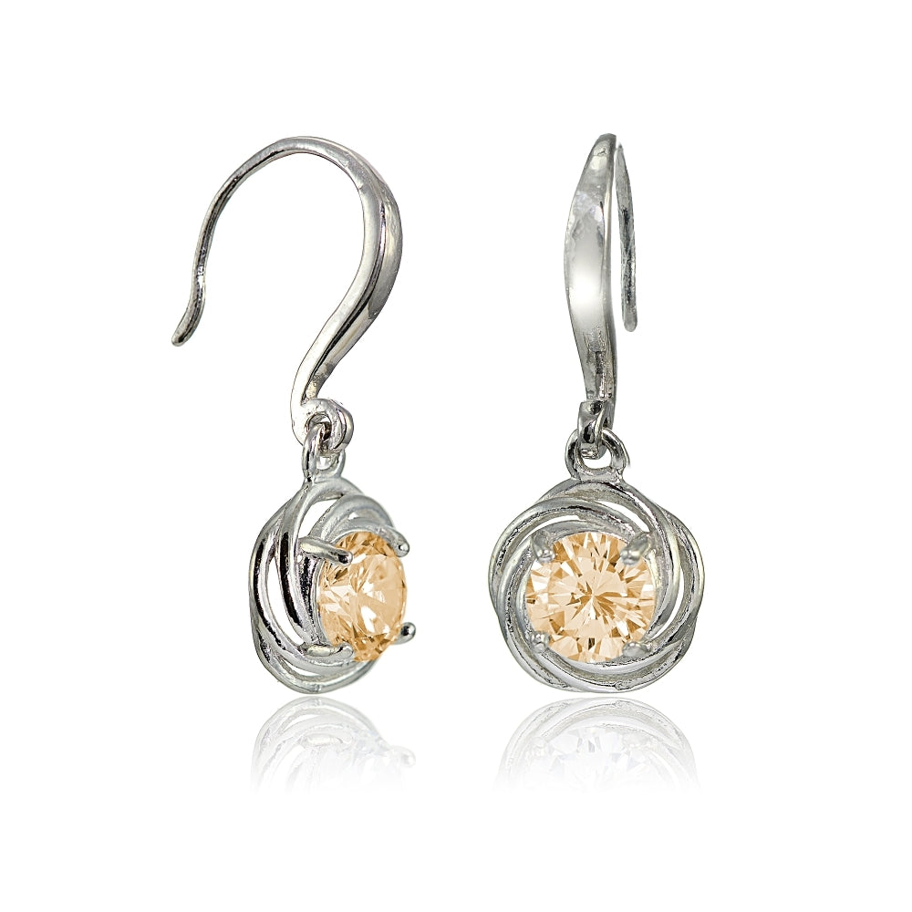 Sterling Silver Champagne Cubic Zirconia Love Knot Dangle Earrings