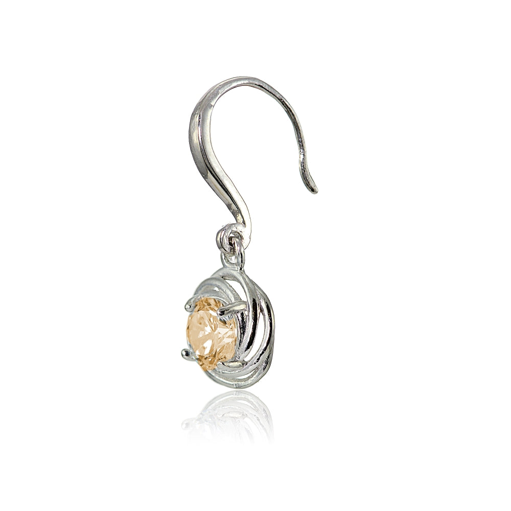 Sterling Silver Champagne Cubic Zirconia Love Knot Dangle Earrings-2