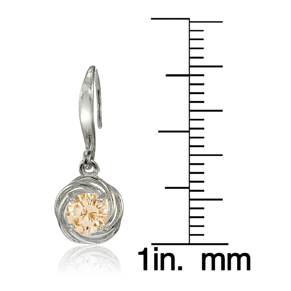 Sterling Silver Champagne Cubic Zirconia Love Knot Dangle Earrings-3