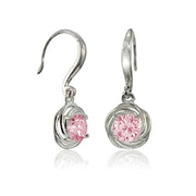 Sterling Silver Light Pink Cubic Zirconia Love Knot Dangle Earrings