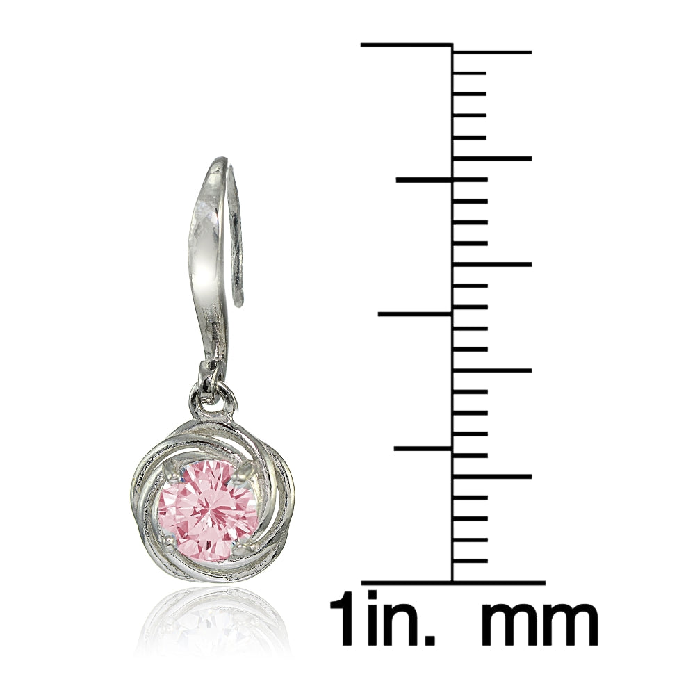 Sterling Silver Light Pink Cubic Zirconia Love Knot Dangle Earrings-3