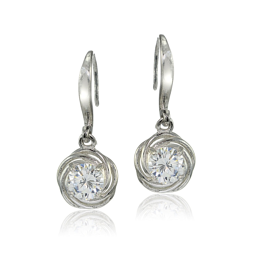 Sterling Silver Cubic Zirconia Love Knot Dangle Earrings