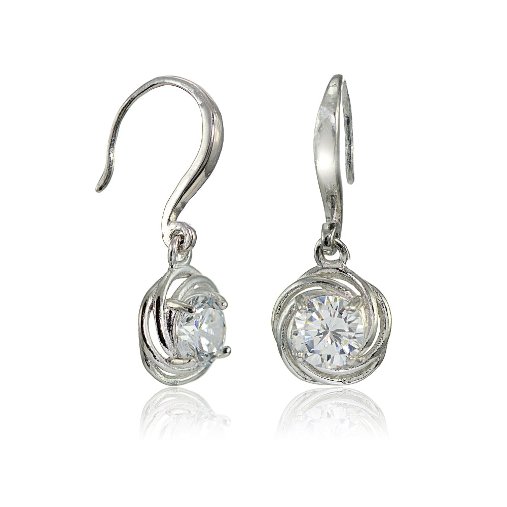 Sterling Silver Cubic Zirconia Love Knot Dangle Earrings-2
