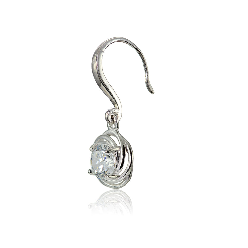 Sterling Silver Cubic Zirconia Love Knot Dangle Earrings-3