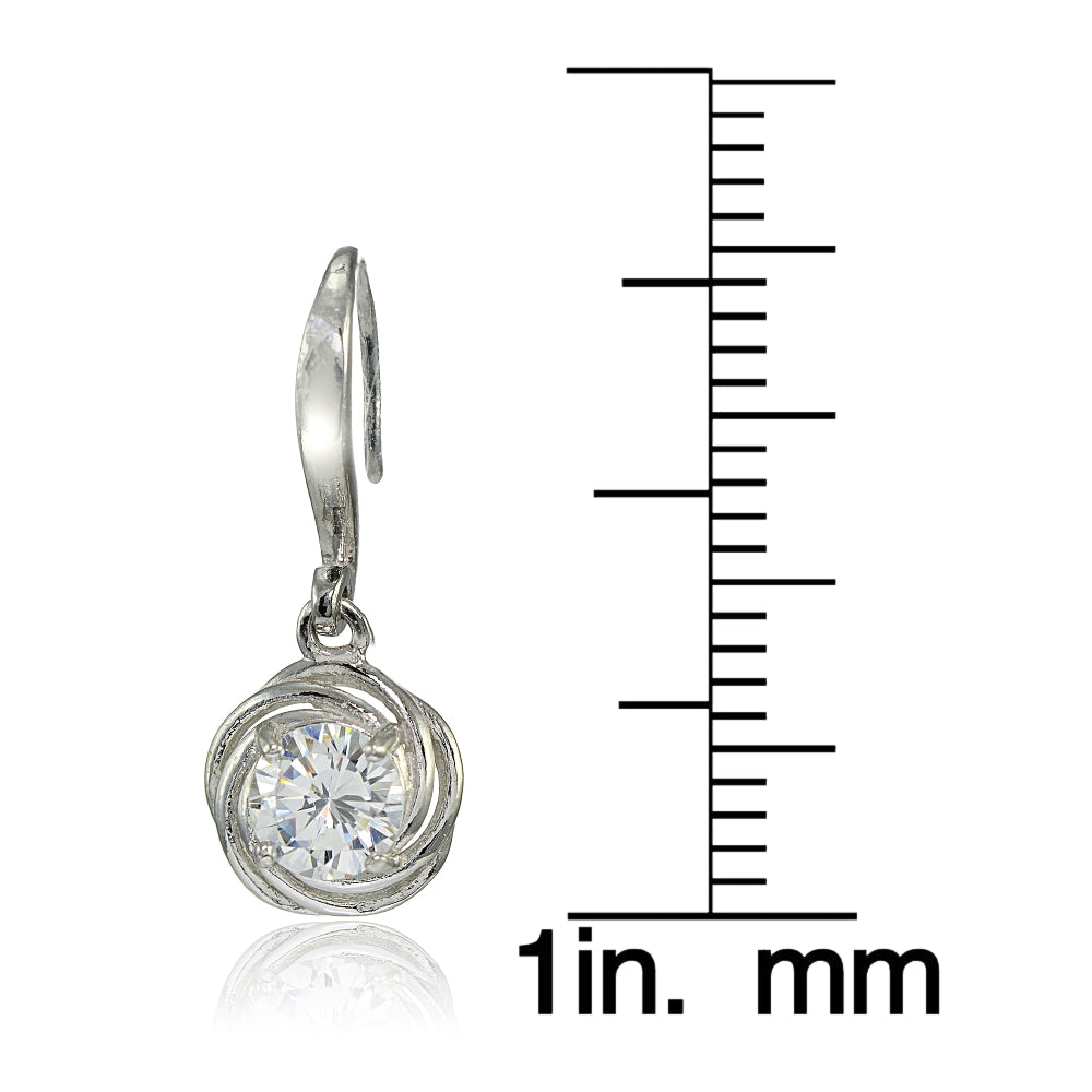 Sterling Silver Cubic Zirconia Love Knot Dangle Earrings-4