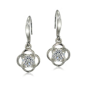 Sterling Silver Cubic Zirconia Flower Knot Dangle Earrings