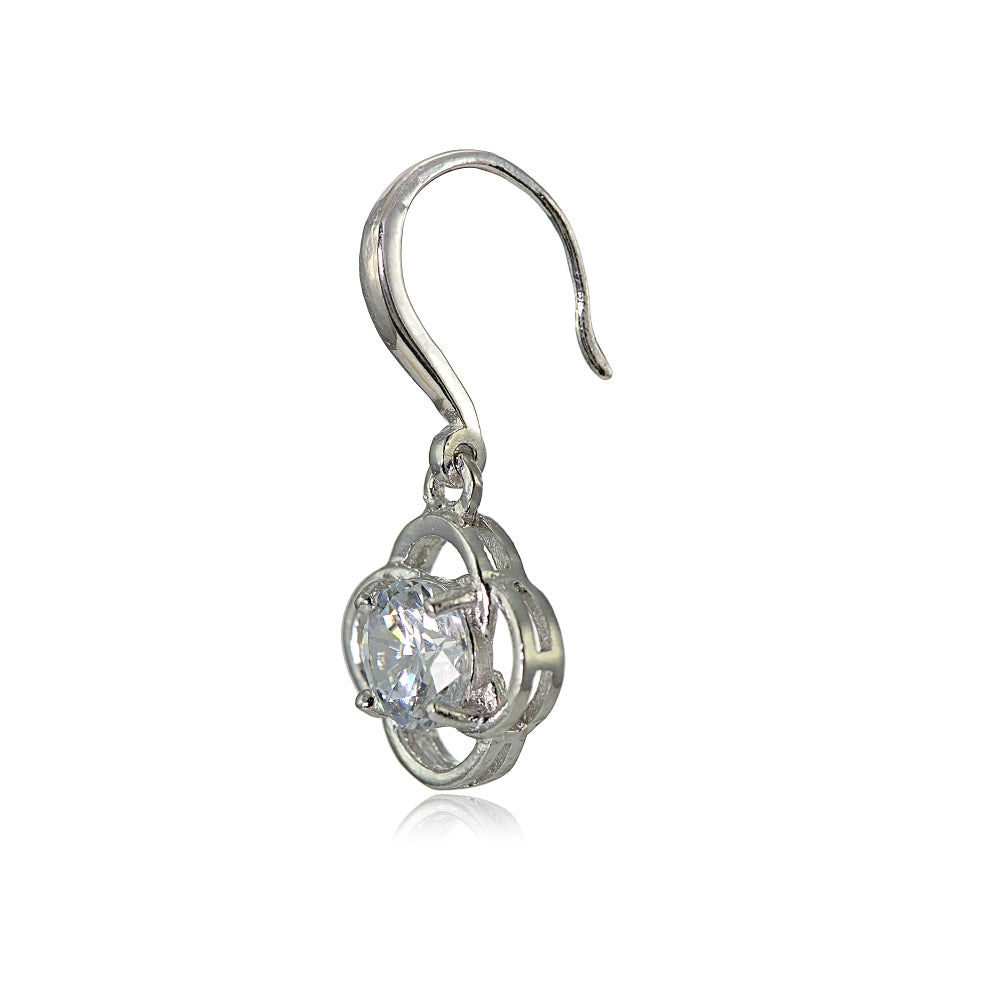 Sterling Silver Cubic Zirconia Flower Knot Dangle Earrings-3