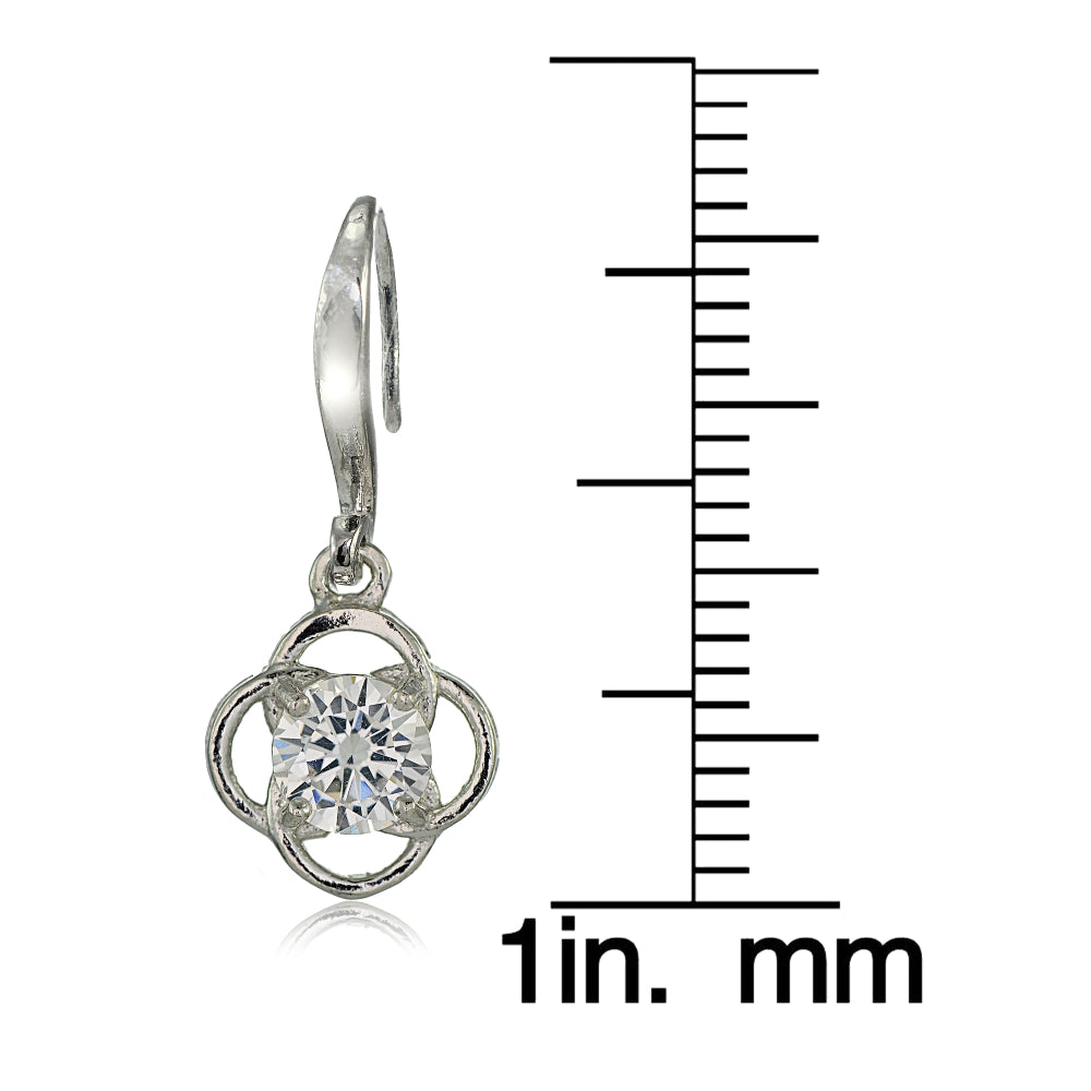 Sterling Silver Cubic Zirconia Flower Knot Dangle Earrings-4