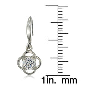 Sterling Silver Cubic Zirconia Flower Knot Dangle Earrings