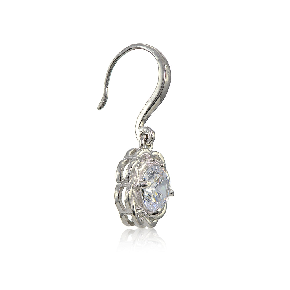 Sterling Silver High Polished Cubic Zirconia Celtic Love Knot Dangle Earrings-3