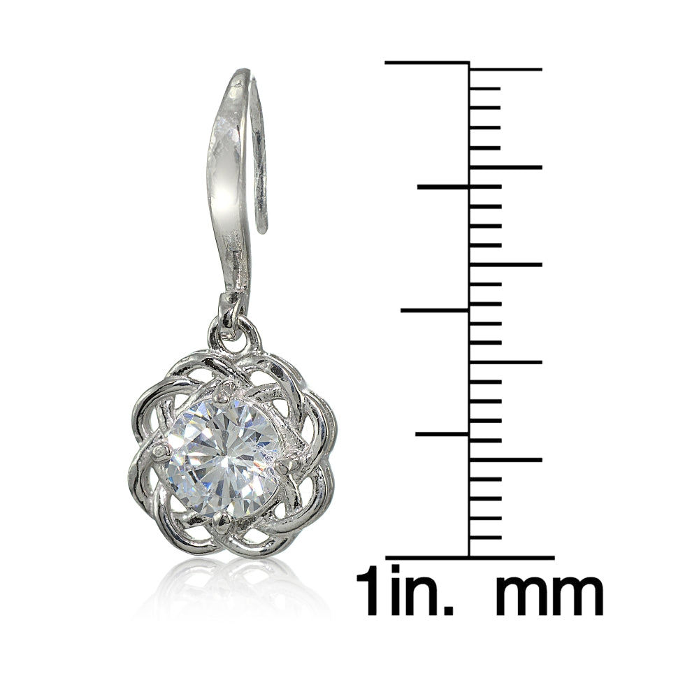 Sterling Silver High Polished Cubic Zirconia Celtic Love Knot Dangle Earrings-4