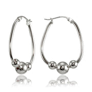 Sterling Silver Polished Beaded Hoop Earrings, 18mm