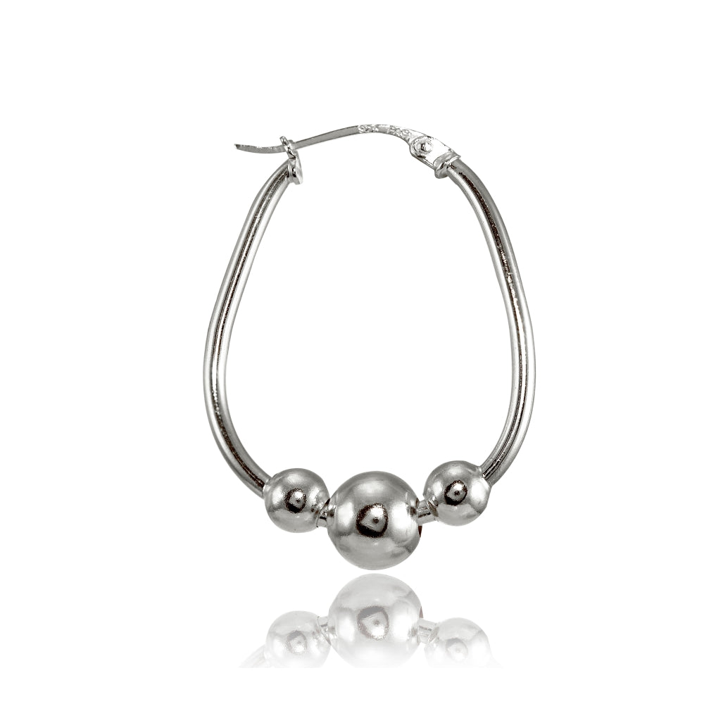 Sterling Silver Polished Beaded Hoop Earrings, 18mm-2