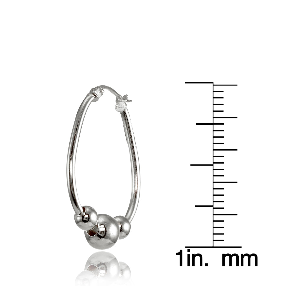 Sterling Silver Polished Beaded Hoop Earrings, 18mm-3