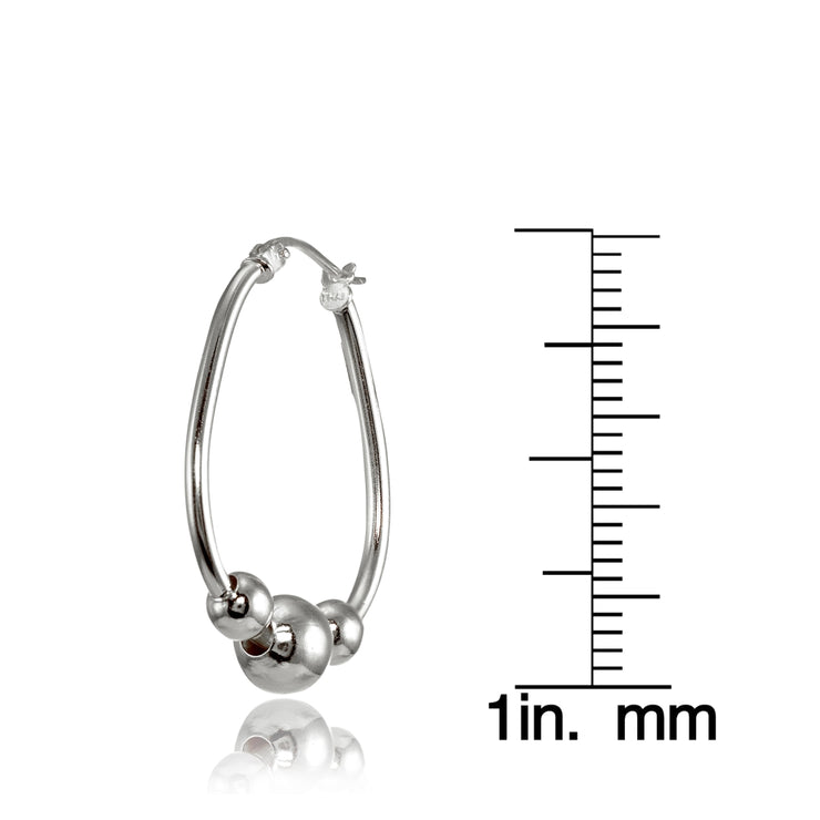 Sterling Silver Polished Beaded Hoop Earrings, 18mm