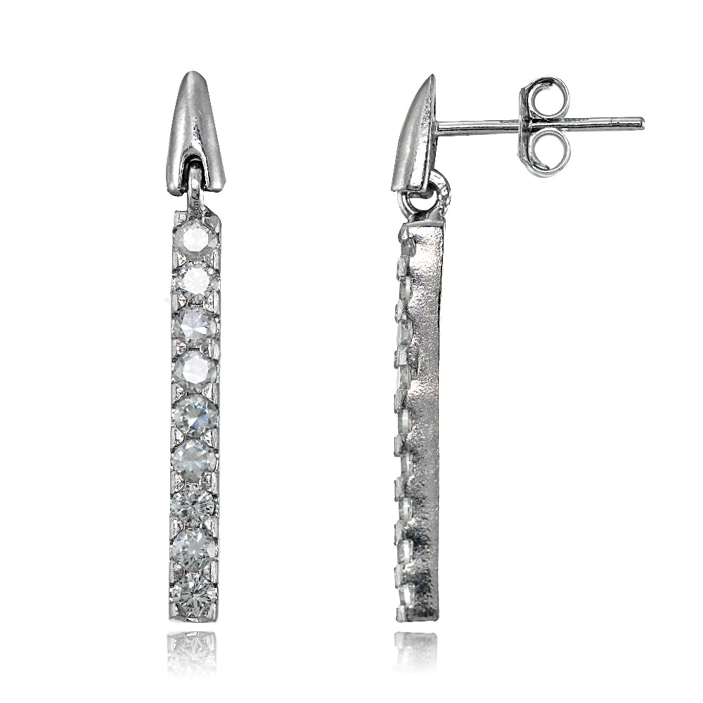 Sterling Silver Cubic Zirconia Bar Dangle Drop Earrings