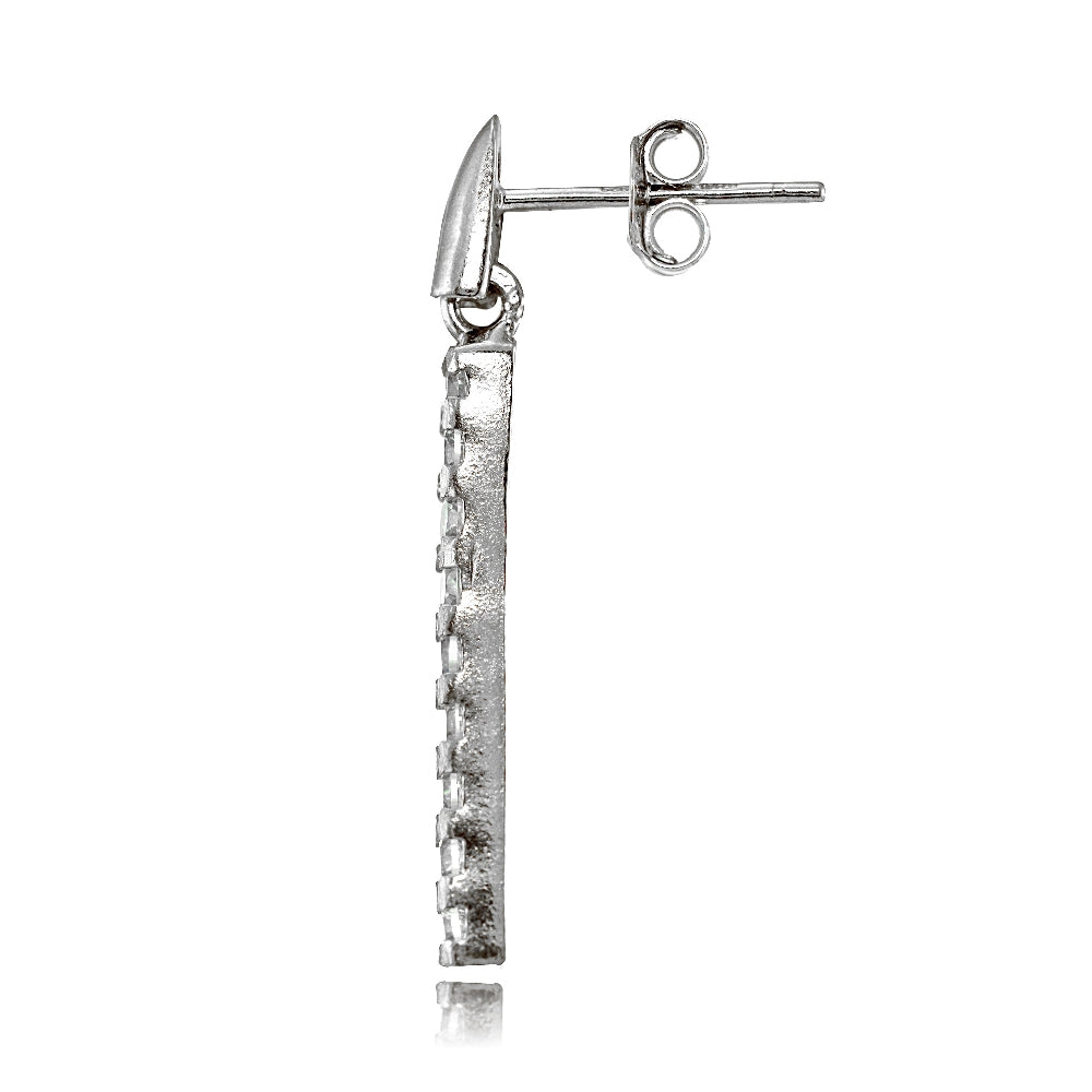 Sterling Silver Cubic Zirconia Bar Dangle Drop Earrings-2