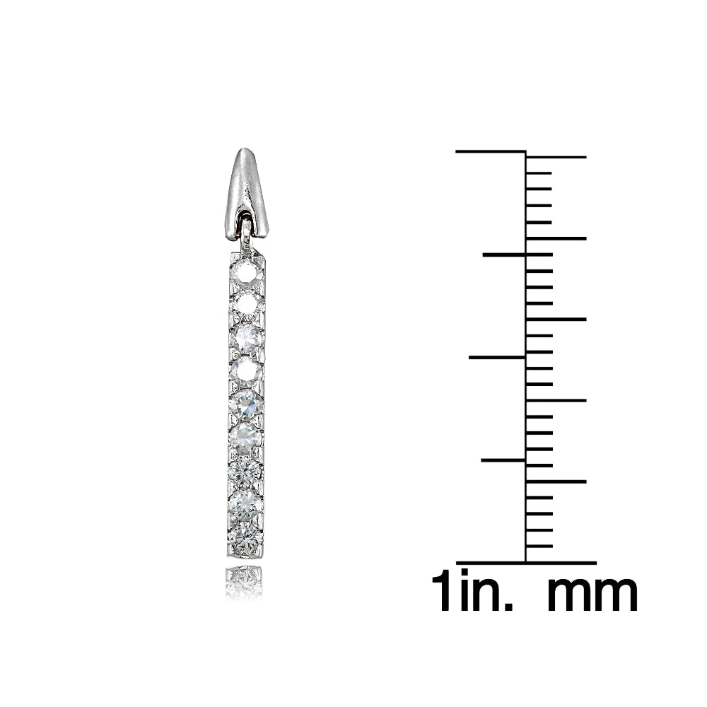 Sterling Silver Cubic Zirconia Bar Dangle Drop Earrings-3