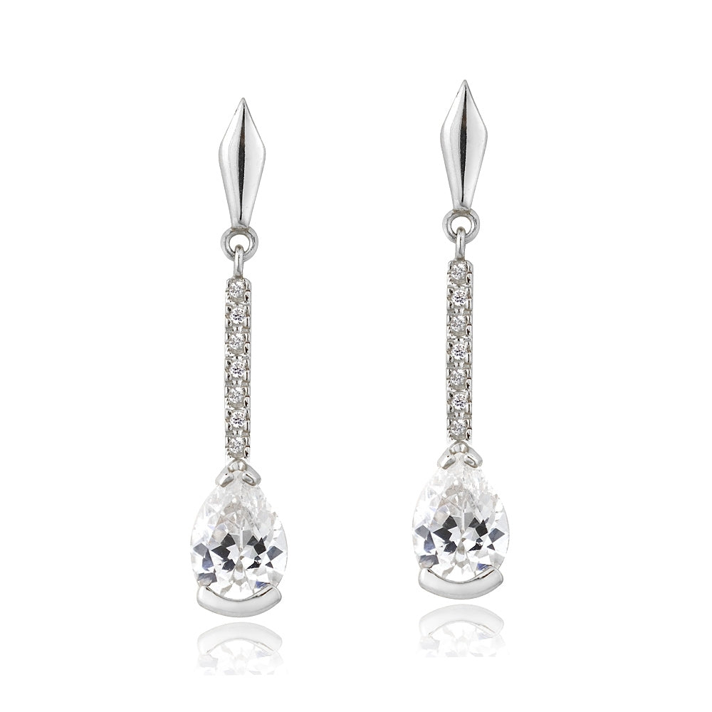 Sterling Silver Cubic Zirconia Pear Cut Dangle Earrings