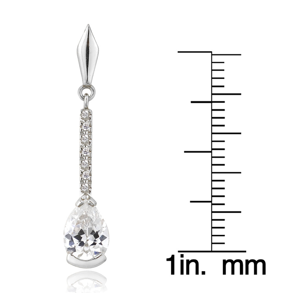 Sterling Silver Cubic Zirconia Pear Cut Dangle Earrings-3