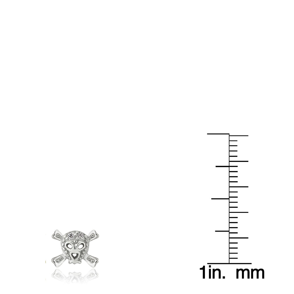 Sterling Silver Cubic Zirconia Skull and Cross Bone Stud Earrings-3