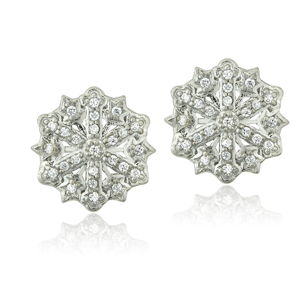 Sterling Silver Cubic Zirconia Snowflake Stud Earrings