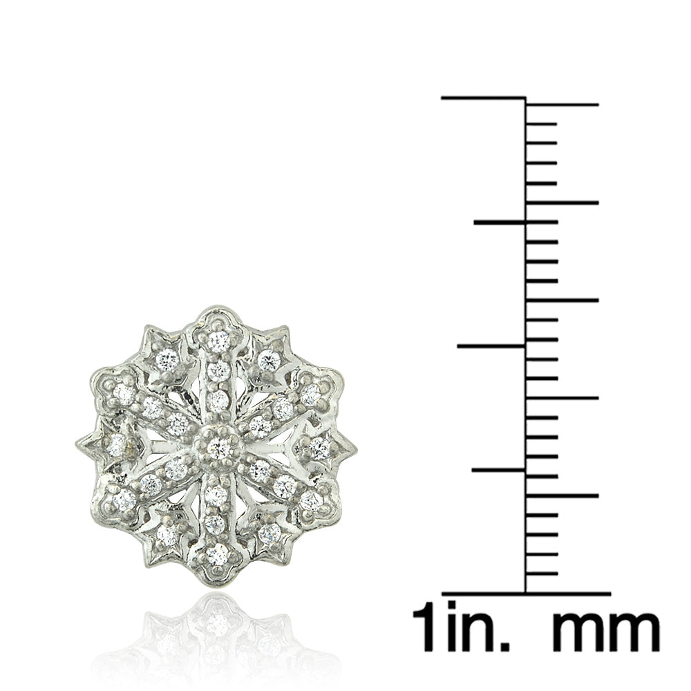 Sterling Silver Cubic Zirconia Snowflake Stud Earrings-3