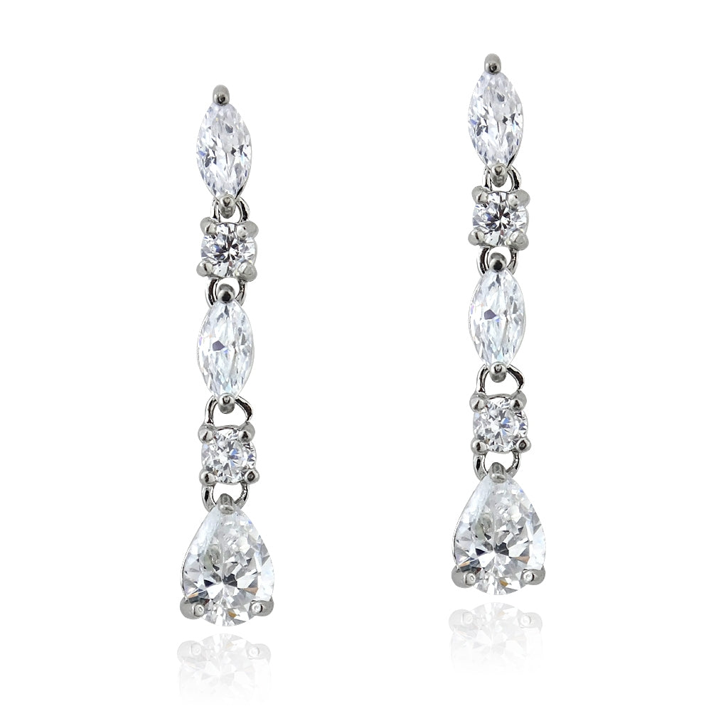Sterling Silver Cubic Zirconia Marquise Cut Dangling Earrings