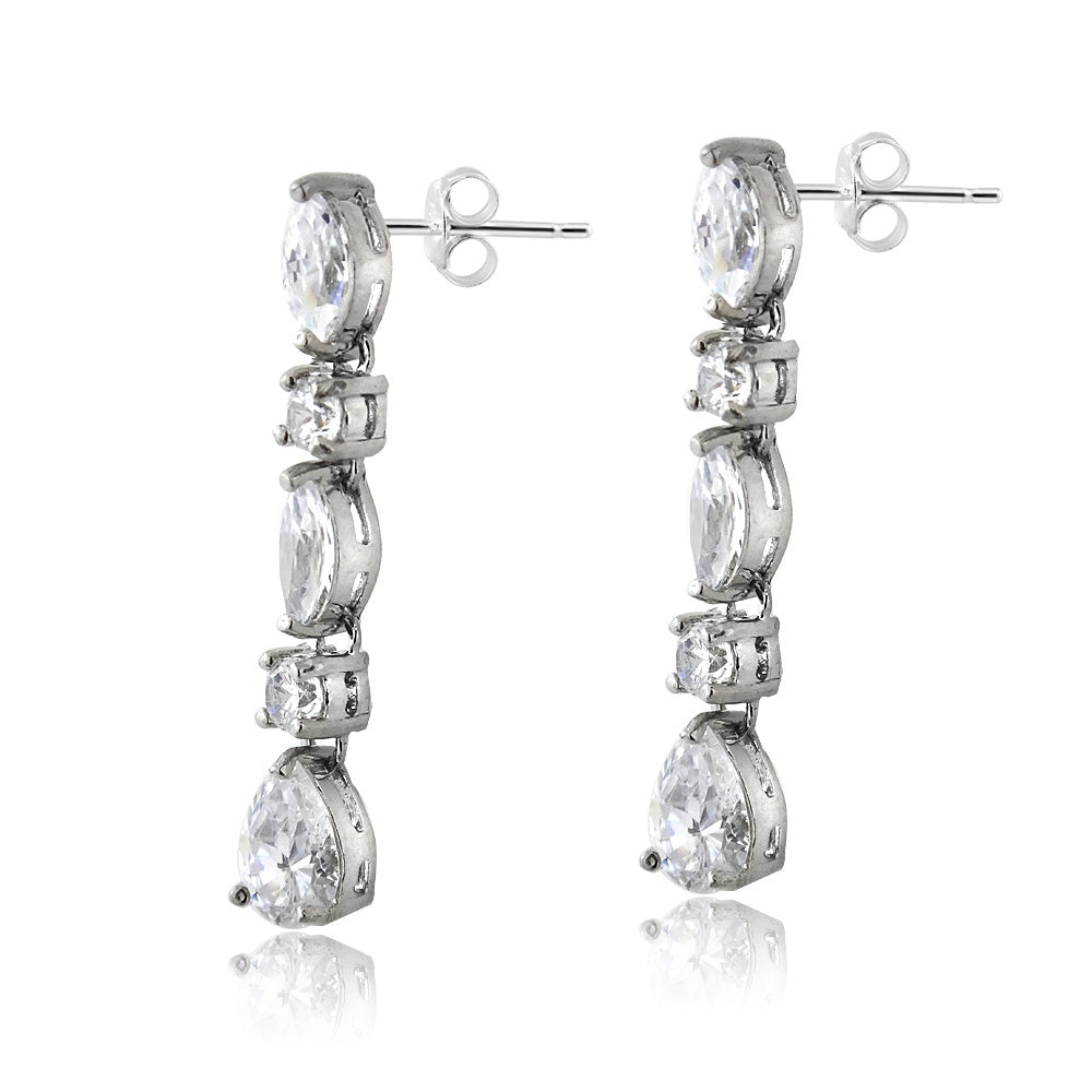 Sterling Silver Cubic Zirconia Marquise Cut Dangling Earrings-2
