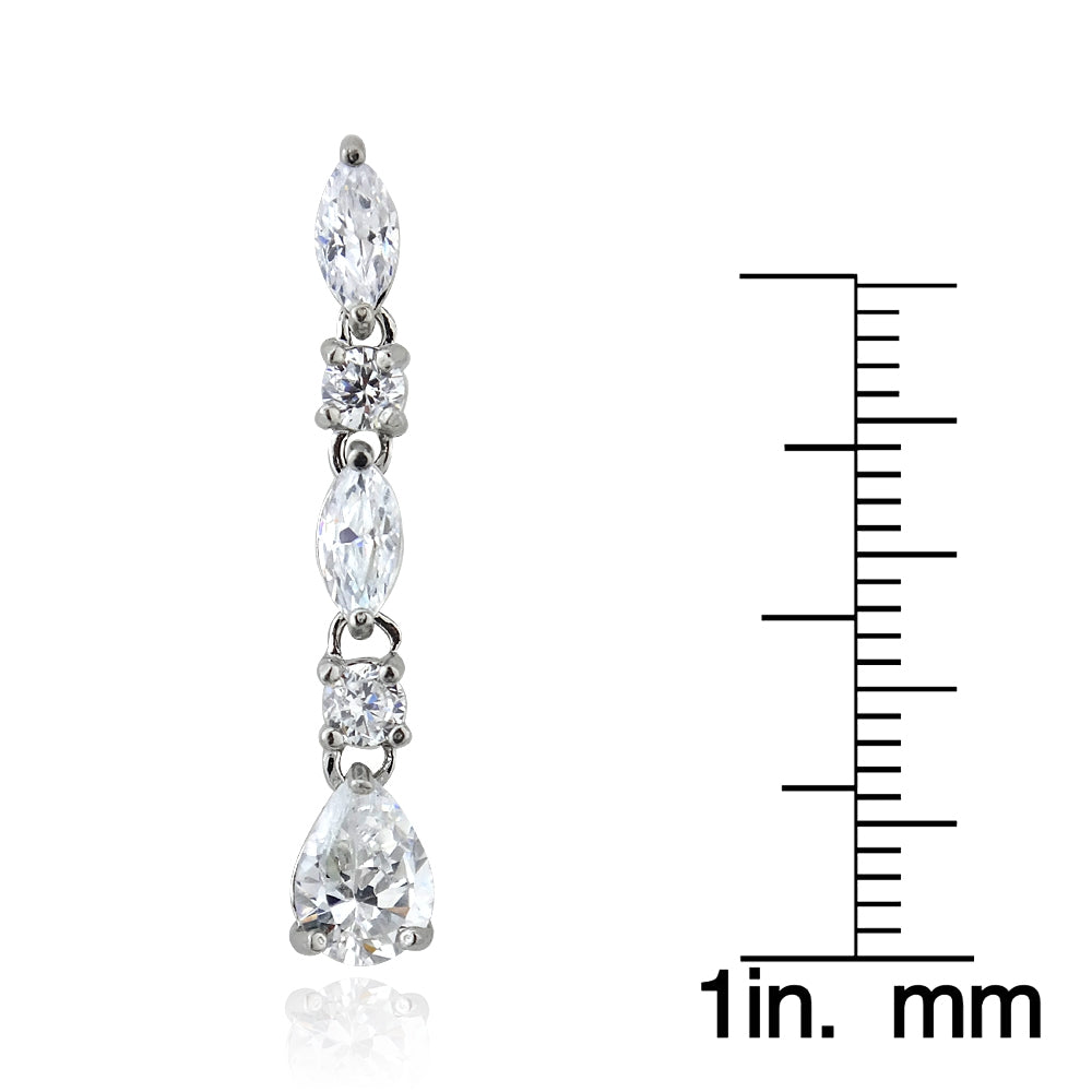 Sterling Silver Cubic Zirconia Marquise Cut Dangling Earrings-3