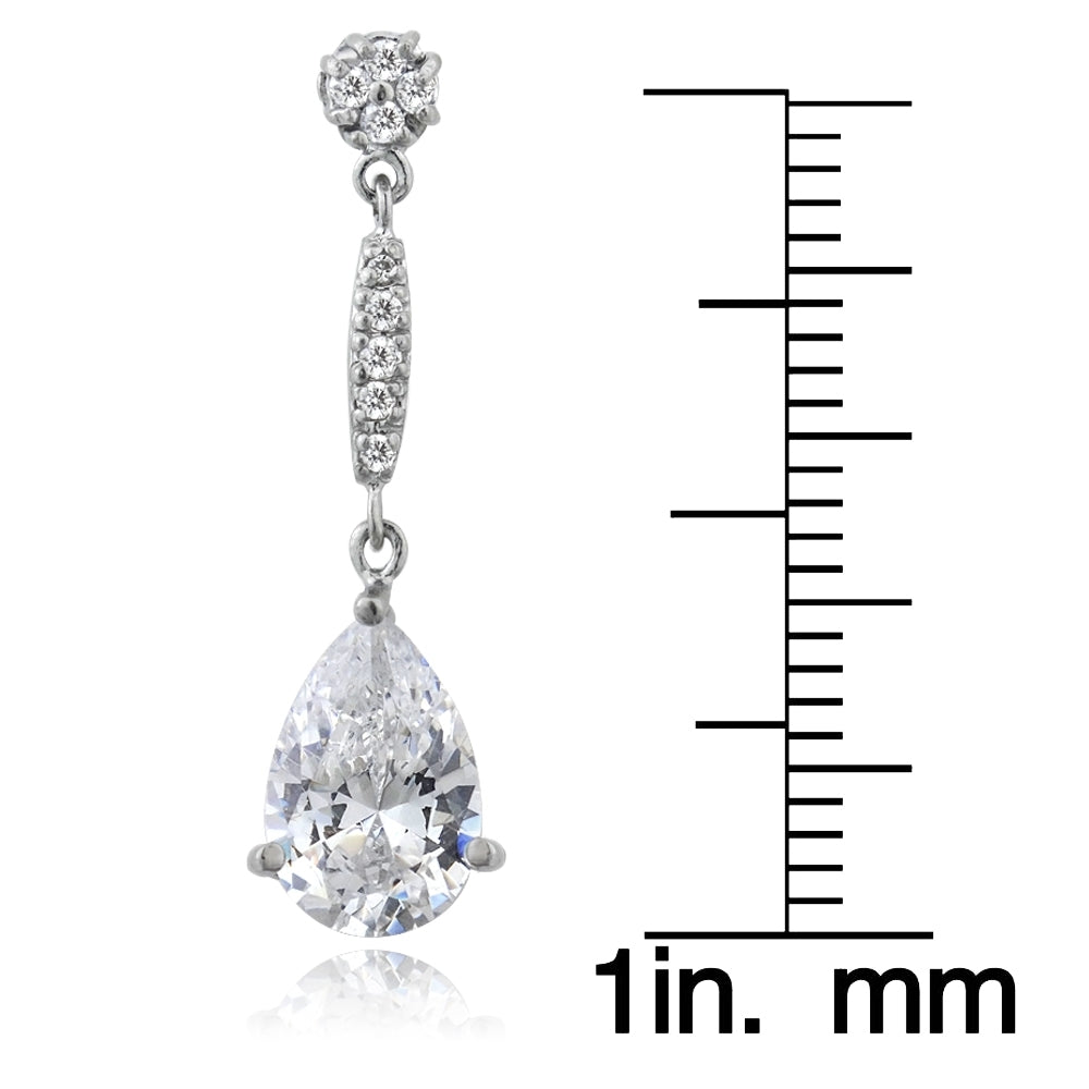 Sterling Silver Cubic Zirconia Pear Cut 15mm Dangle Earrings-2