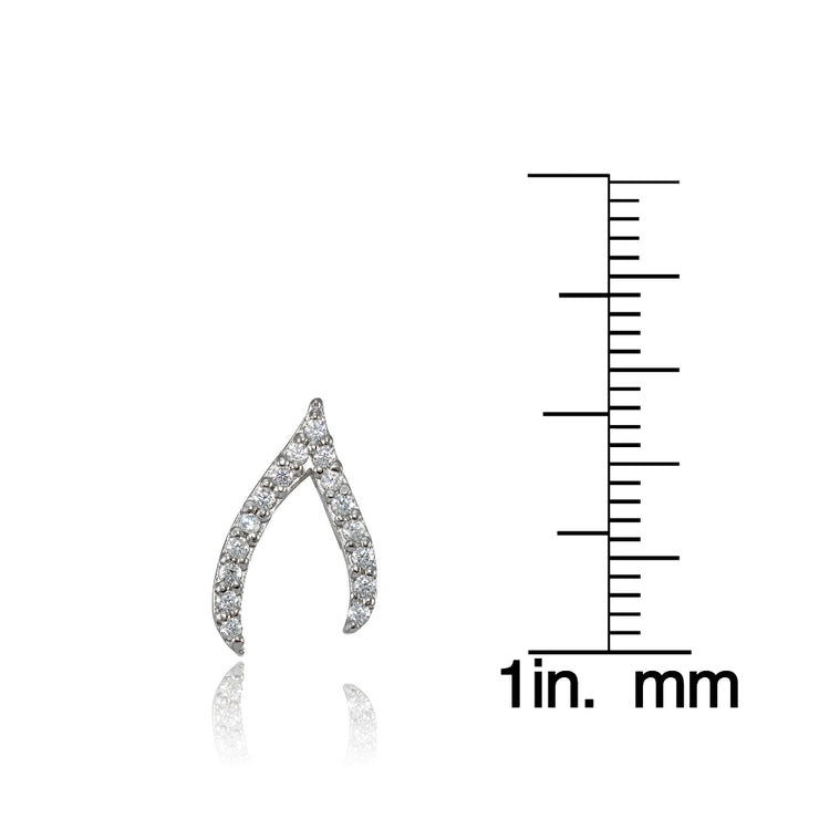 Sterling Silver Cubic Zirconia Wish Bone Stud Earrings