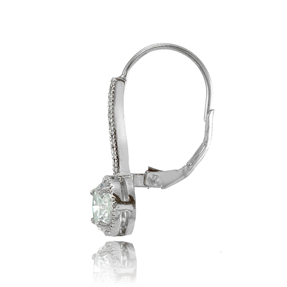 Sterling Silver Round Cubic Zirconia Leverback Earrings-2