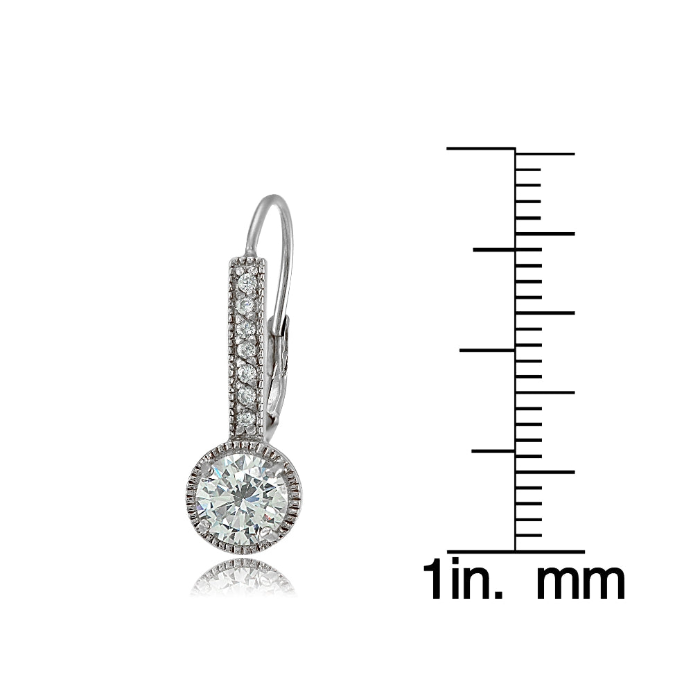 Sterling Silver Round Cubic Zirconia Leverback Earrings-3