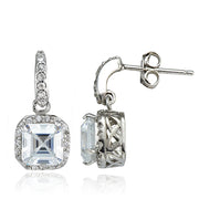 Sterling Silver Cubic Zirconia Square Dangle Earrings