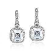 Sterling Silver Cubic Zirconia Square Dangle Earrings
