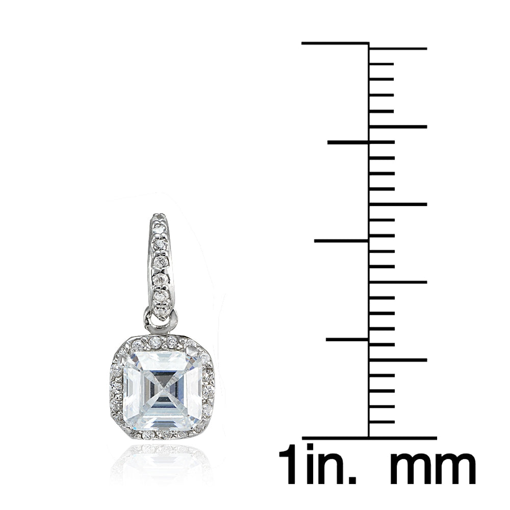 Sterling Silver Cubic Zirconia Square Dangle Earrings-3