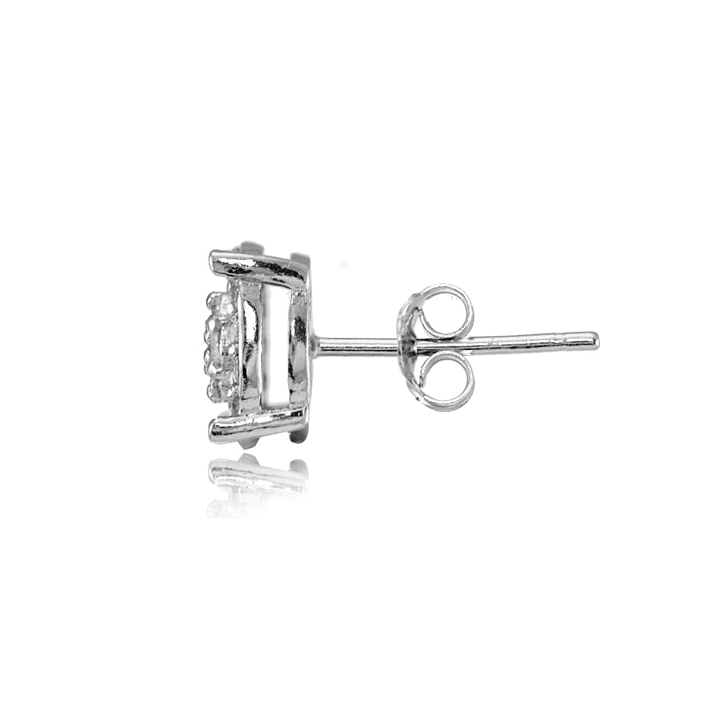 Sterling Silver Cubic Zirconia Floral Stud Earrings-2