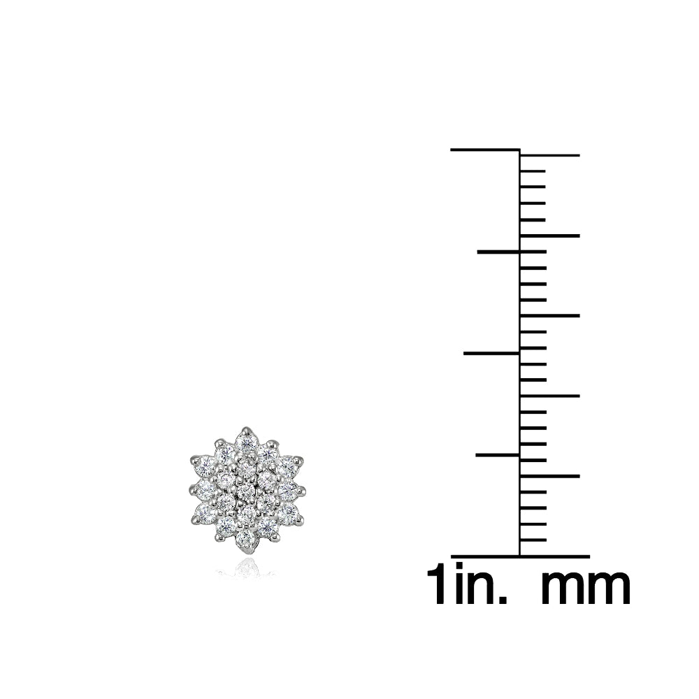 Sterling Silver Cubic Zirconia Floral Stud Earrings-3