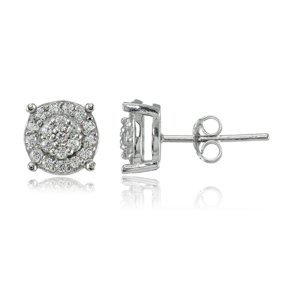 Sterling Silver Round Cubic Zirconia Stud Earrings